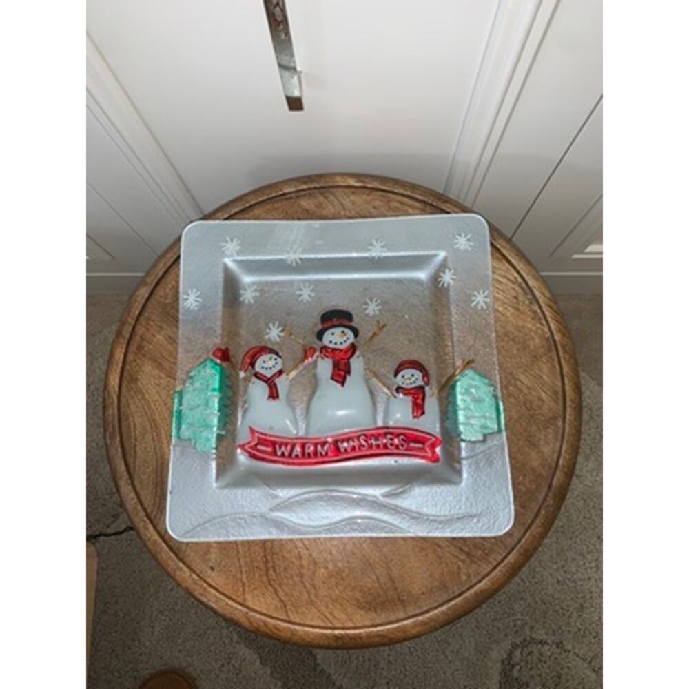 St. Nicholas Square Snowmen Holiday Plate Christmas Centerpiece 11"‎